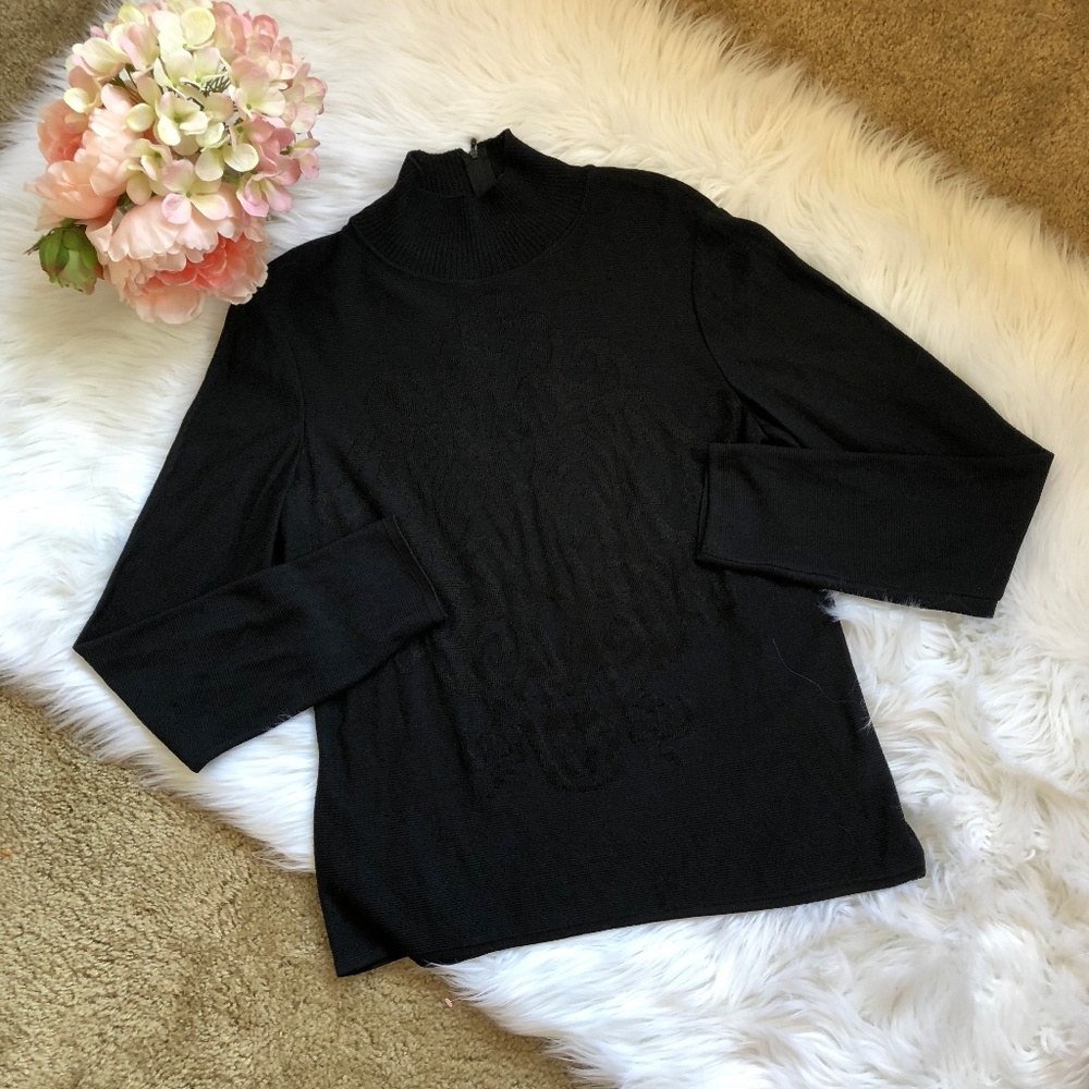 St. John Black Sweater W/ Damask Print NWOT - Picture 1 of 6